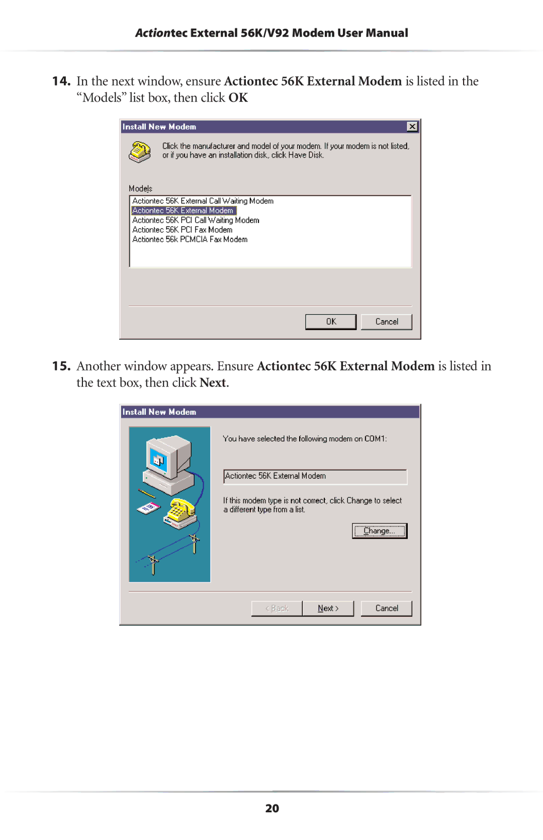 Actiontec electronic 56K/V.92 user manual 