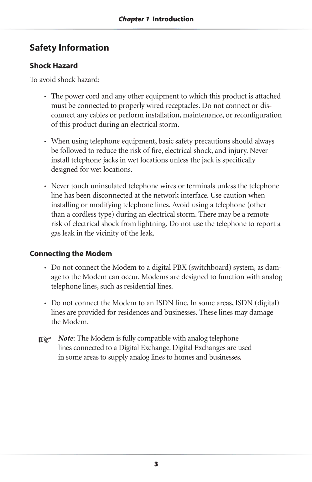 Actiontec electronic 56K/V.92 user manual Safety Information, Shock Hazard, Connecting the Modem 