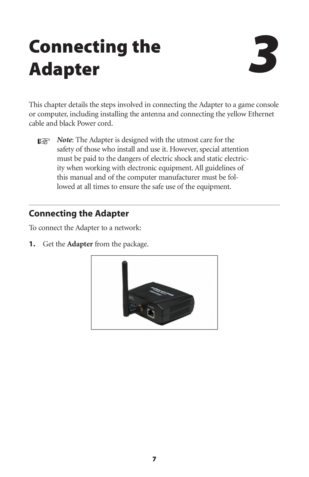 Actiontec electronic 802EAG user manual Connecting Adapter, Connecting the Adapter 