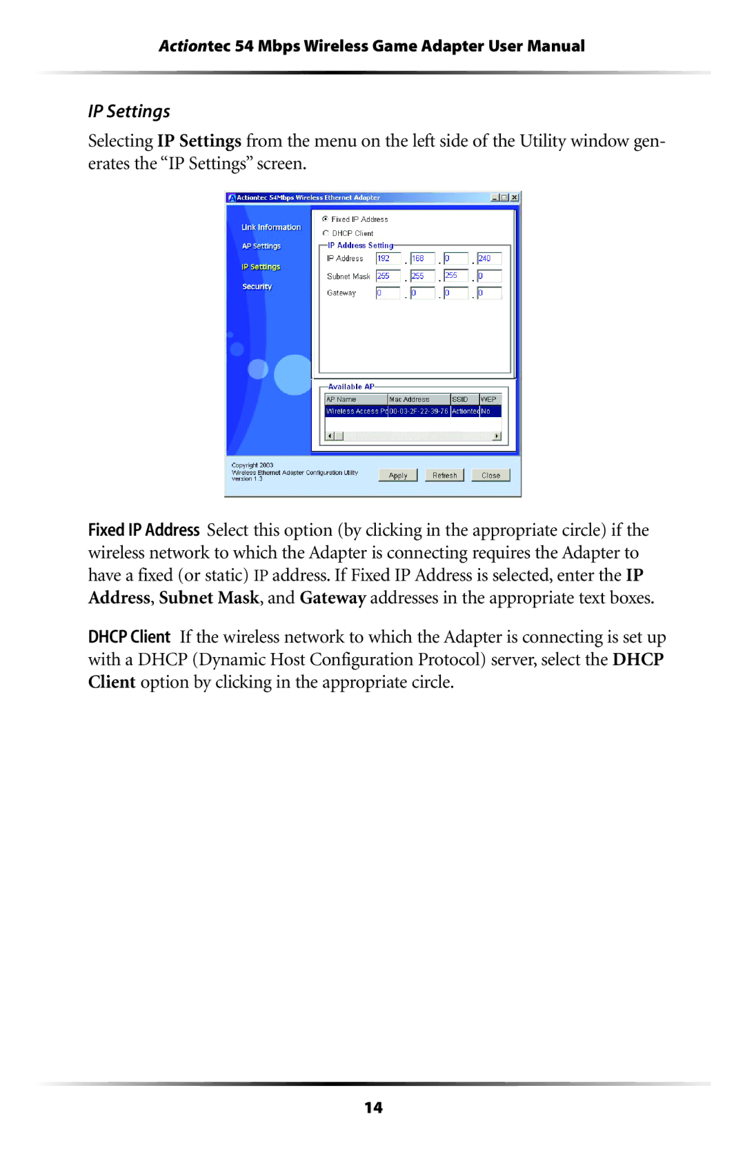 Actiontec electronic 802EAG user manual IP Settings 