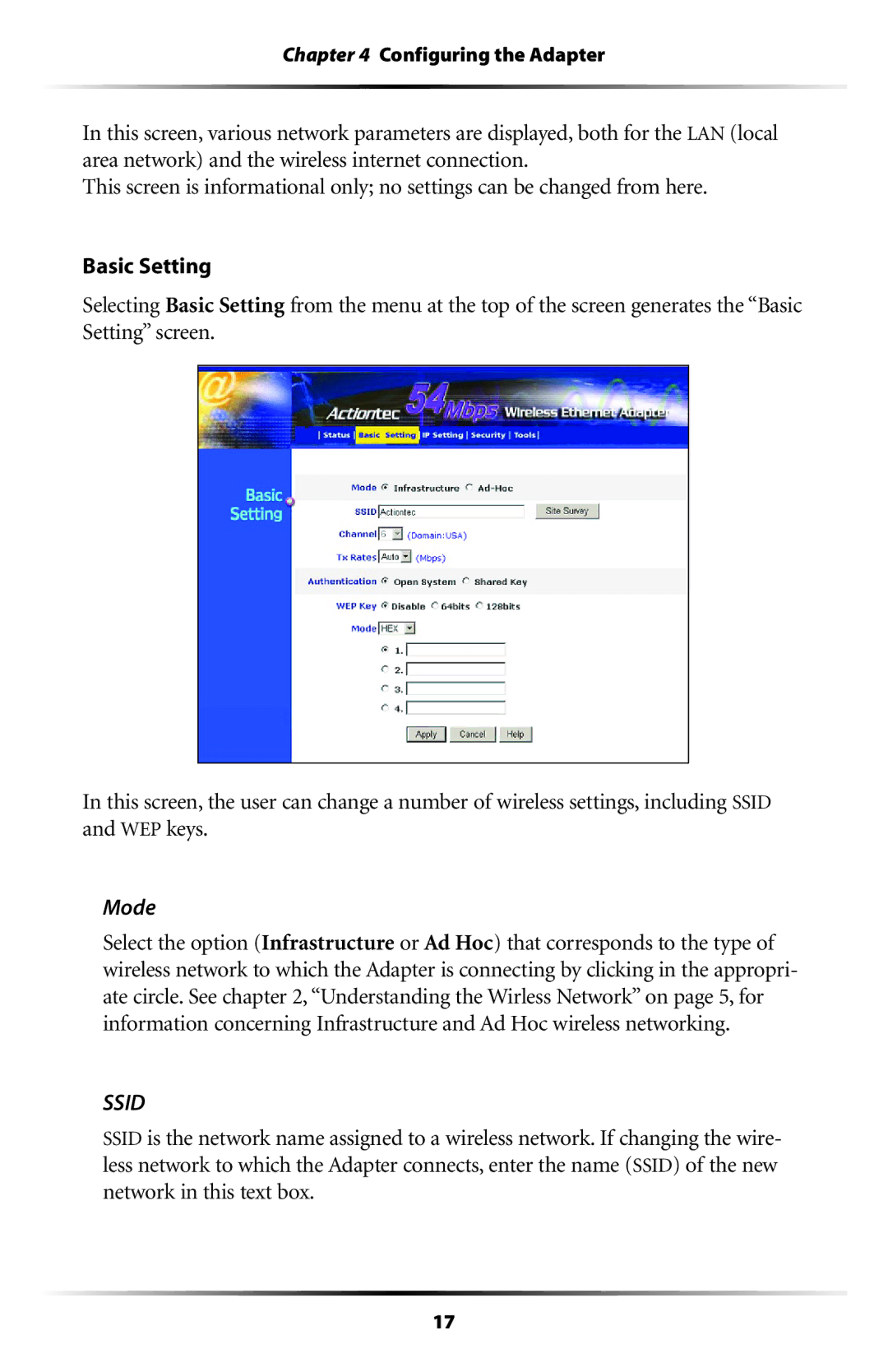 Actiontec electronic 802EAG user manual Mode, Ssid 