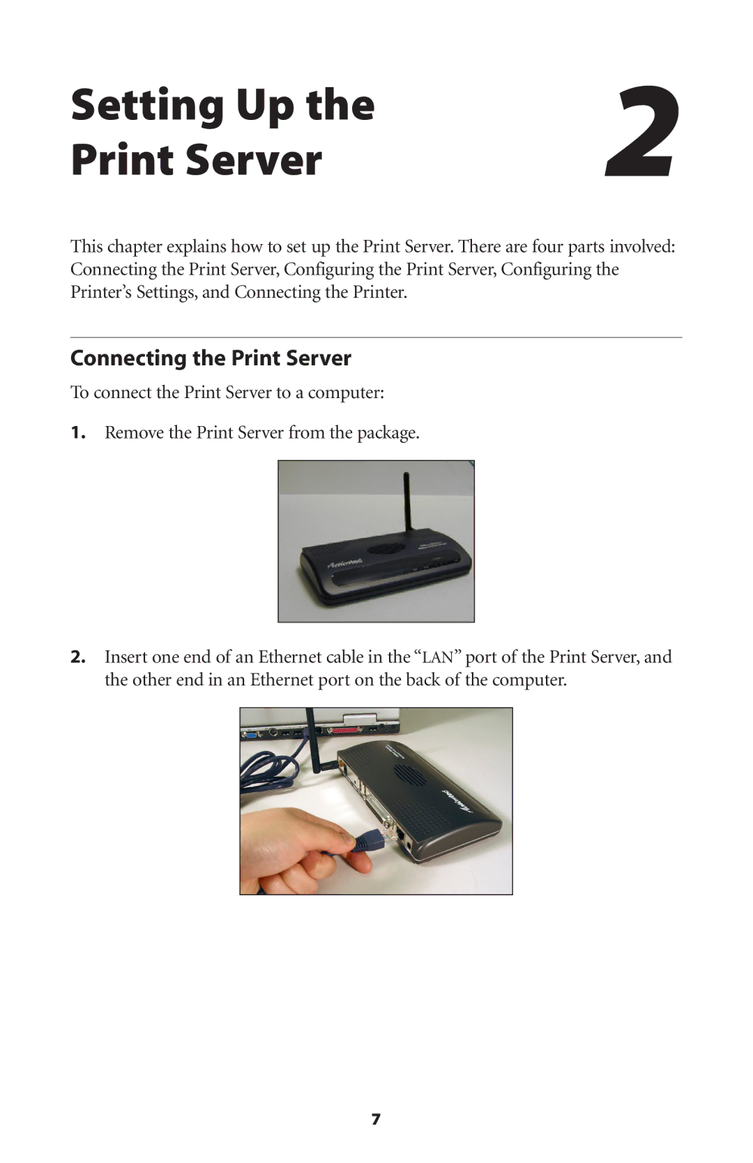 Actiontec electronic 802PSG user manual Setting Up Print Server, Connecting the Print Server 