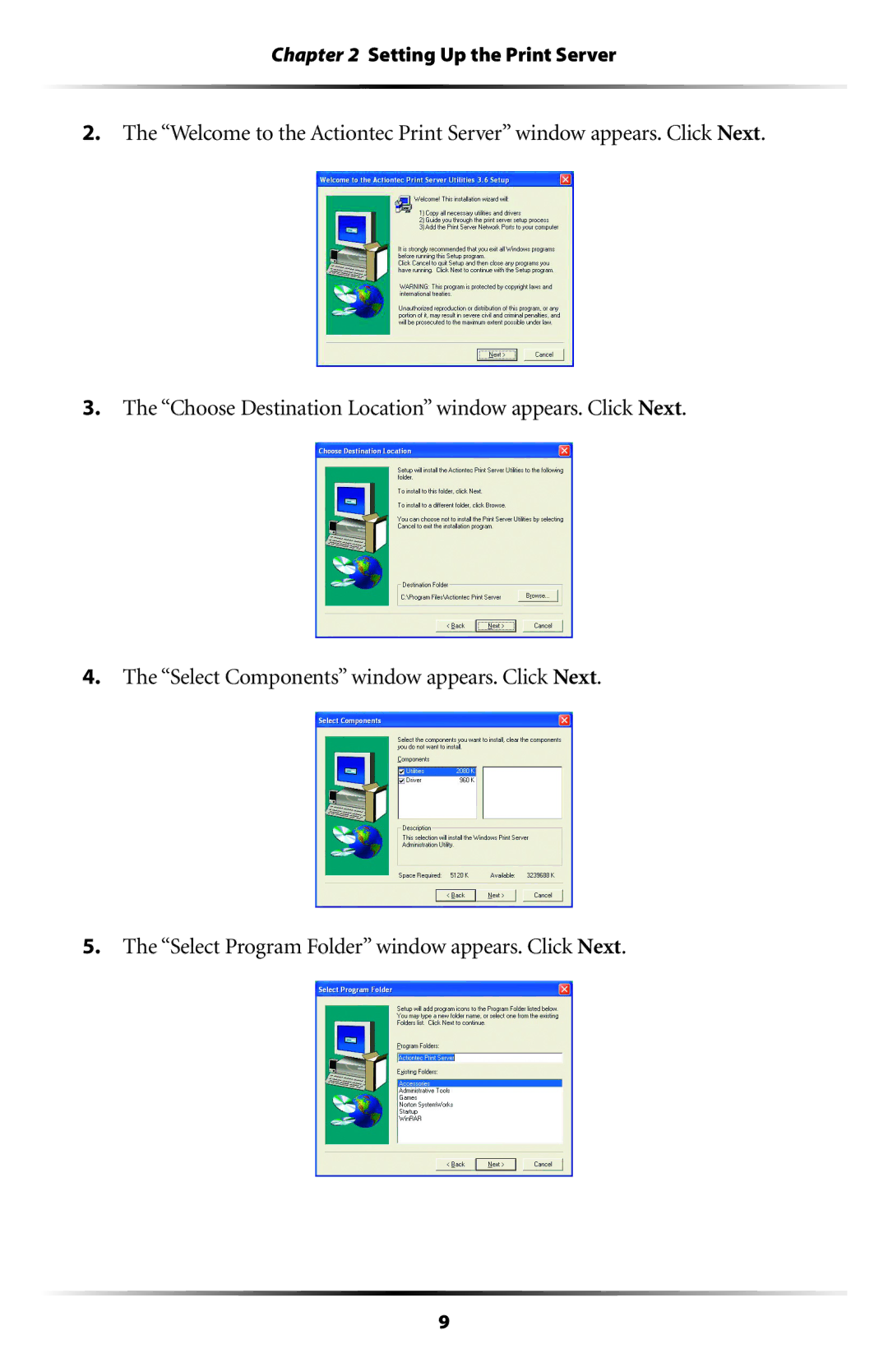 Actiontec electronic 802PSG user manual Setting Up the Print Server 