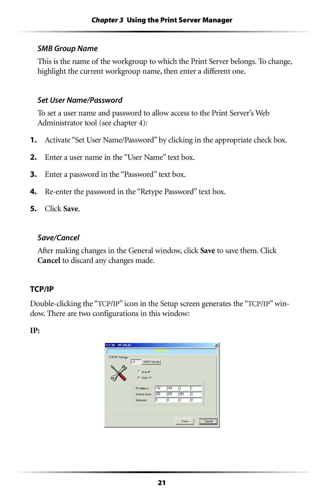 Actiontec electronic 802PSG user manual SMB Group Name, Set User Name/Password, Save/Cancel 