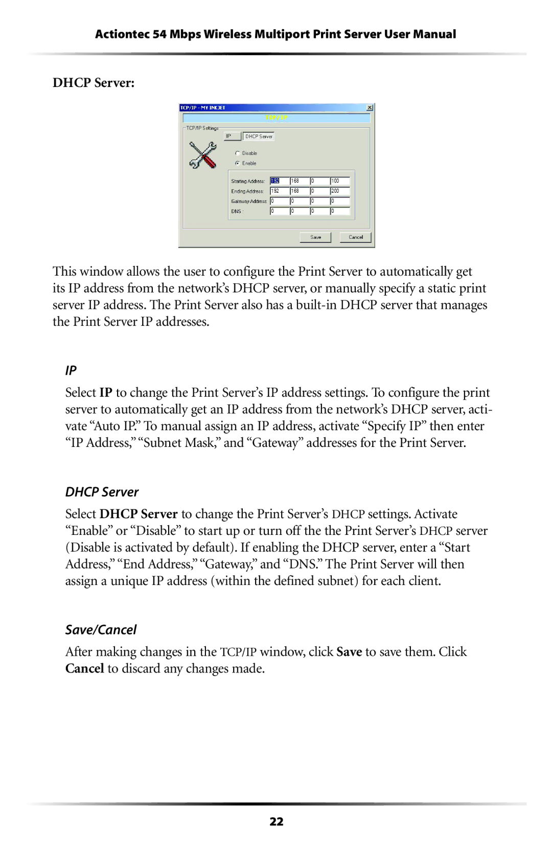 Actiontec electronic 802PSG user manual Dhcp Server 