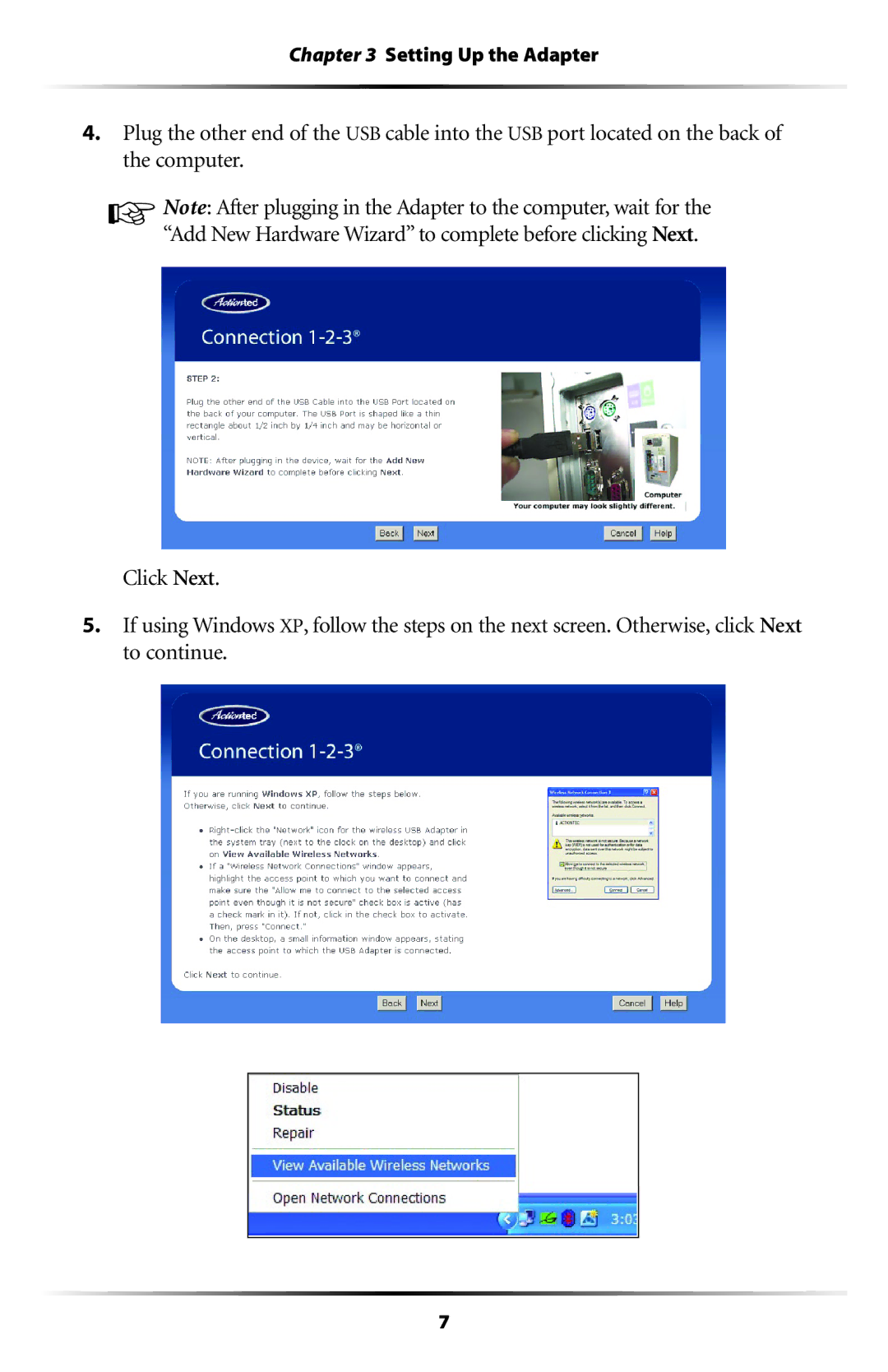 Actiontec electronic 802UIG user manual Setting Up the Adapter 