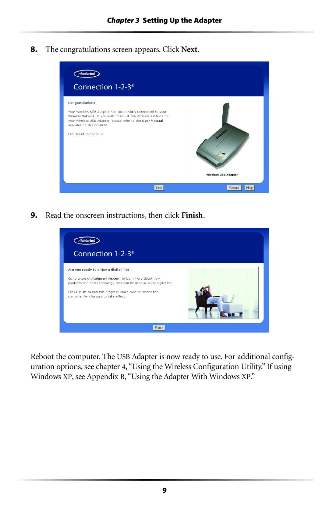 Actiontec electronic 802UIG user manual Setting Up the Adapter 