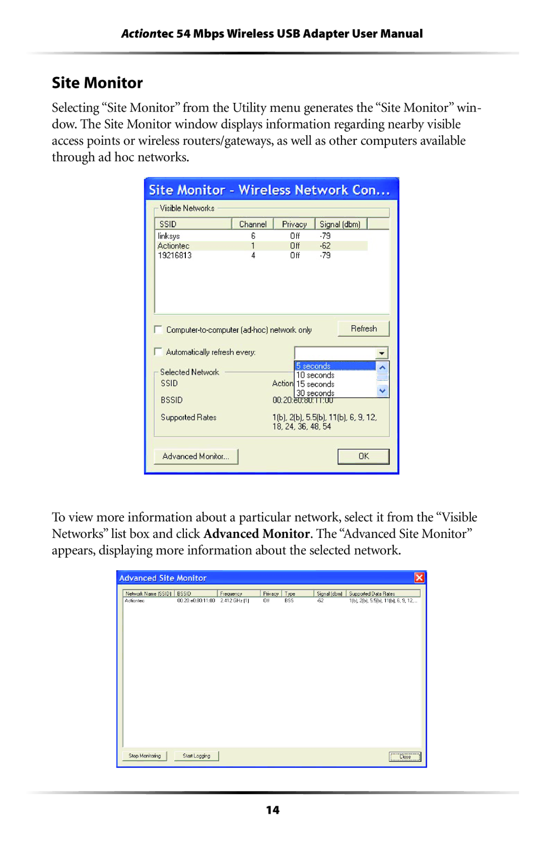 Actiontec electronic 802UIG user manual Site Monitor 