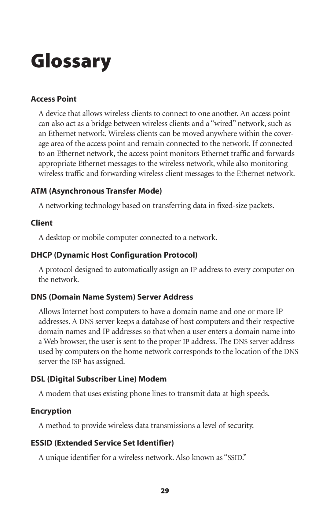 Actiontec electronic 802UIG user manual Glossary, Access Point 