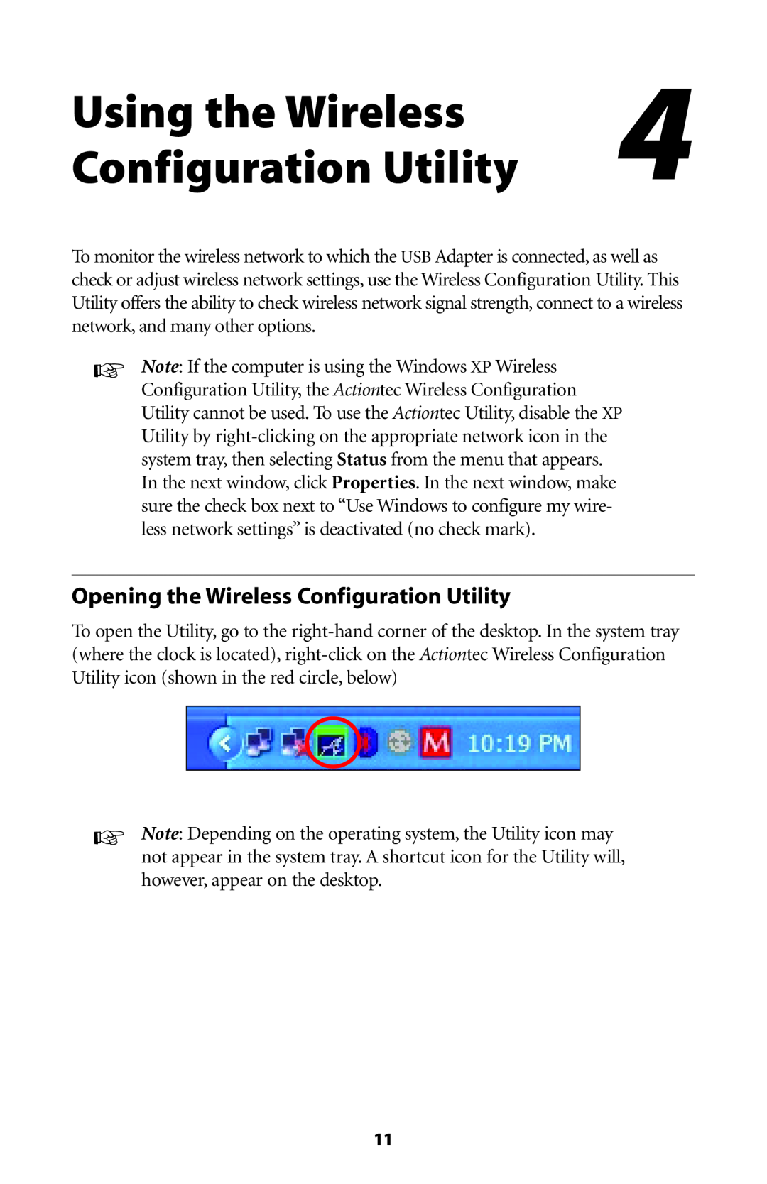 Actiontec electronic 802UIG user manual Using the Wireless, Opening the Wireless Configuration Utility 