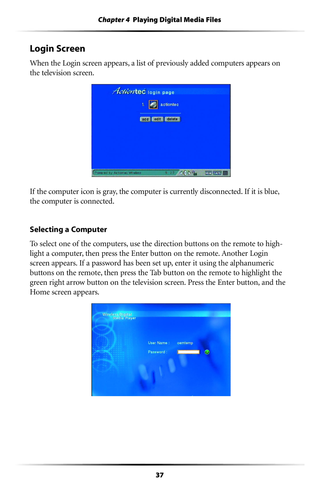 Actiontec electronic DMP011000-01 user manual Login Screen 