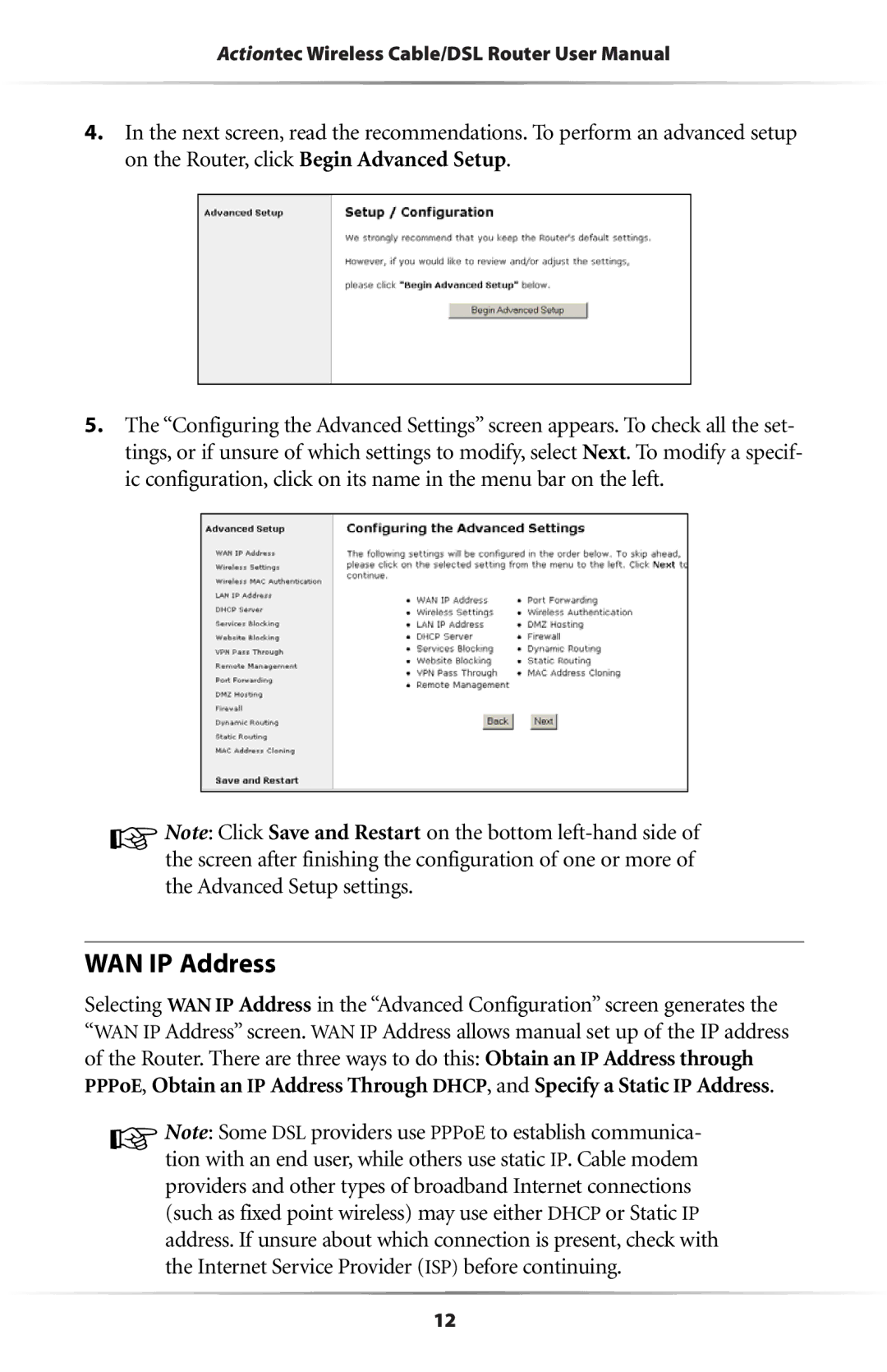 Actiontec electronic GE344000-01 user manual WAN IP Address 