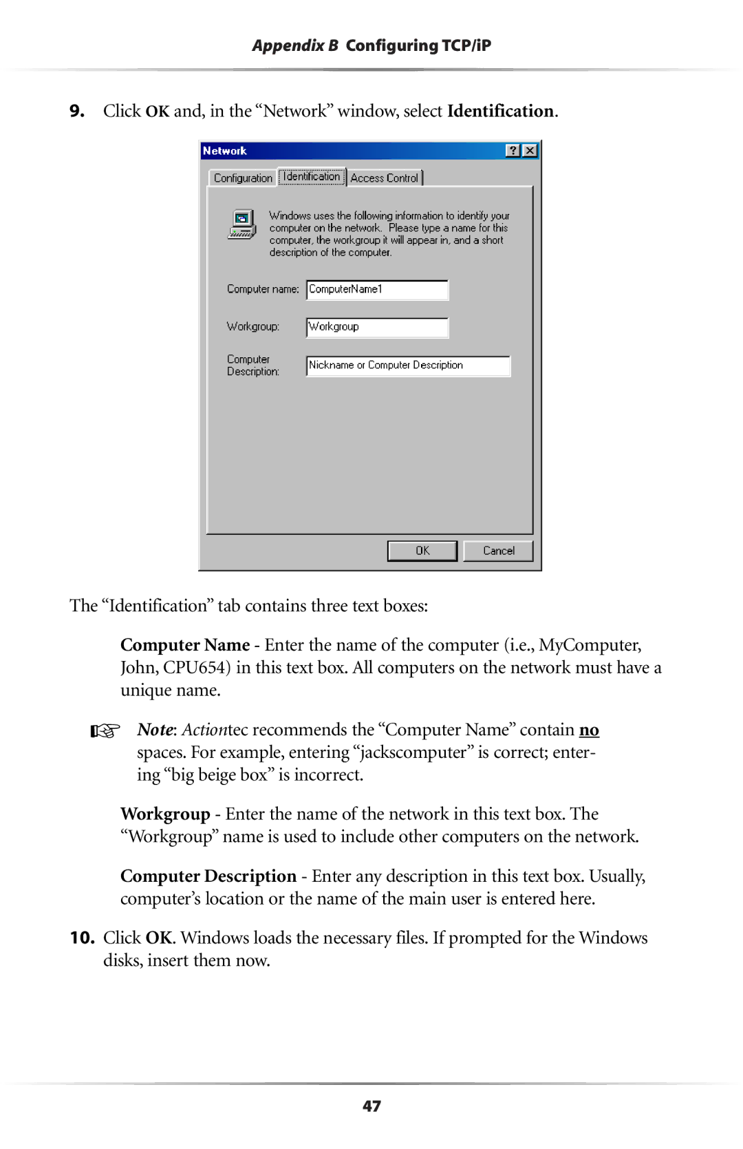 Actiontec electronic GE344000-01 user manual Appendix B Configuring TCP/iP 