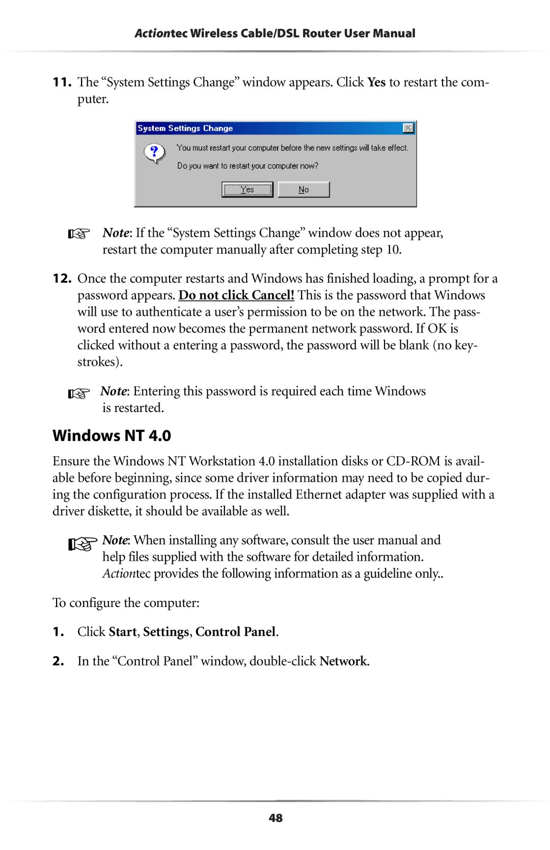 Actiontec electronic GE344000-01 user manual Windows NT 