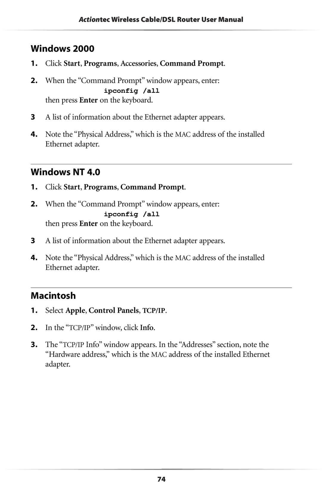 Actiontec electronic GE344000-01 user manual Windows 