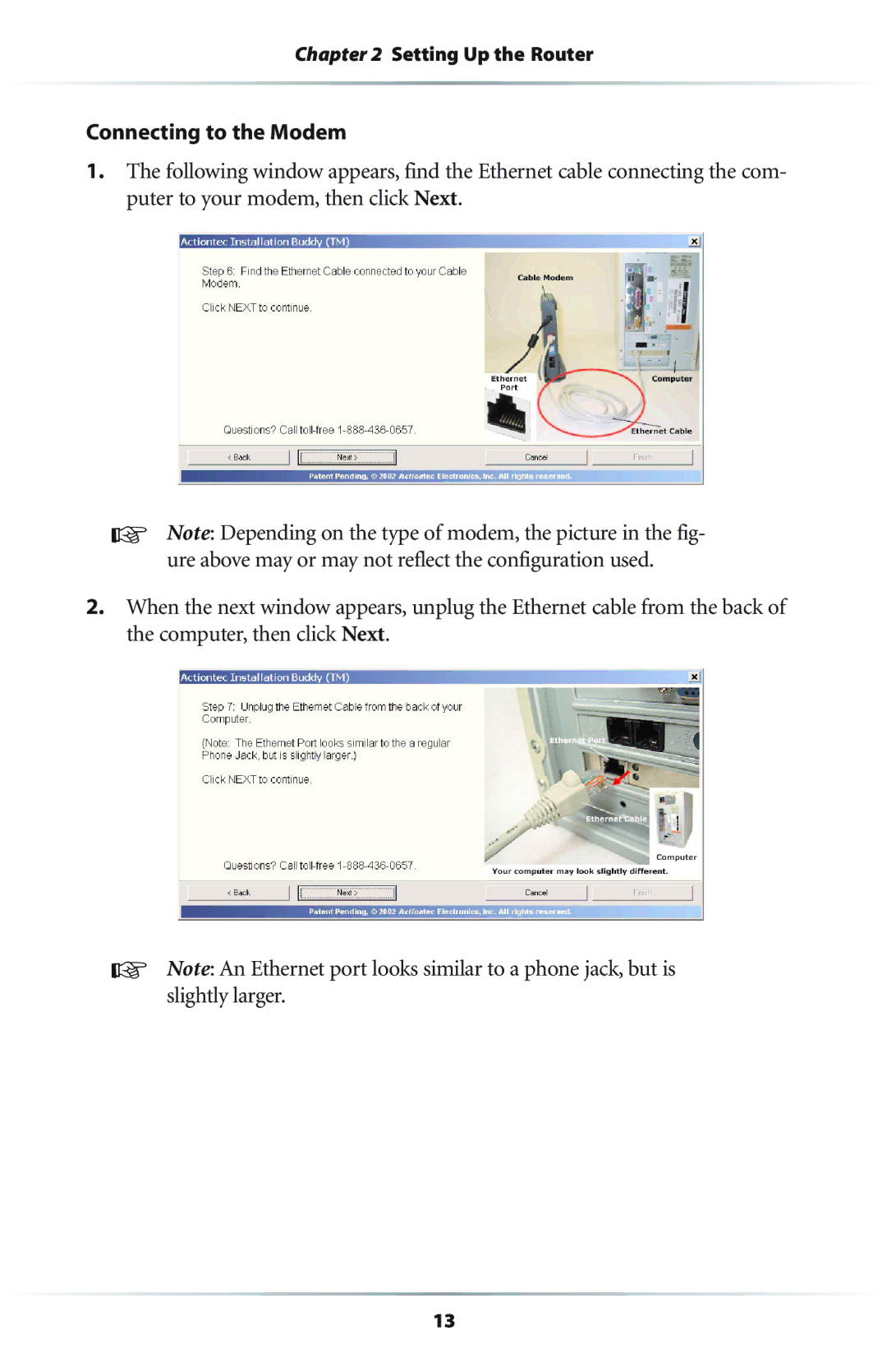 Actiontec electronic GEU404000-01 user manual Connecting to the Modem 