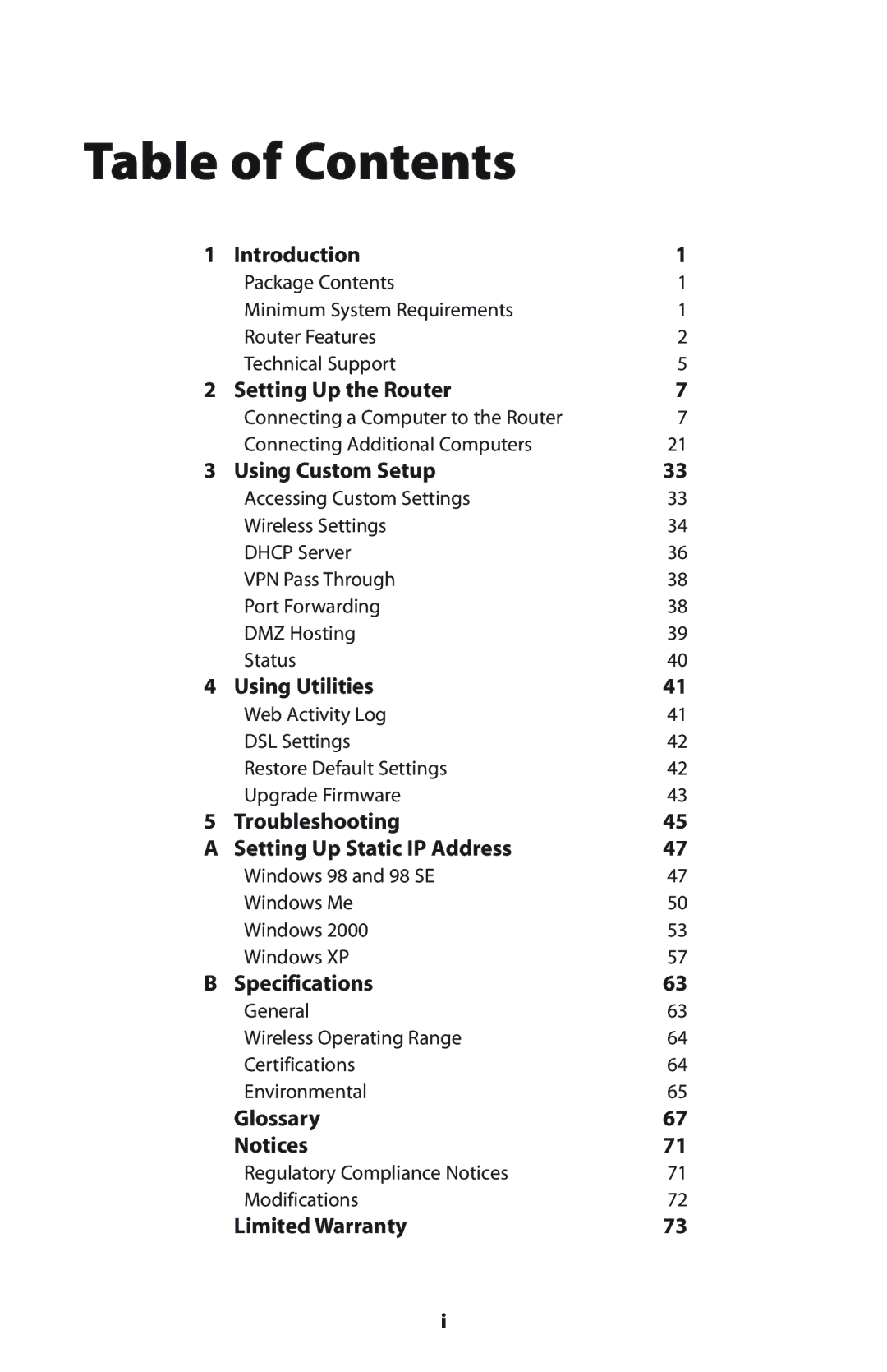 Actiontec electronic GEU404000-01 user manual Table of Contents 