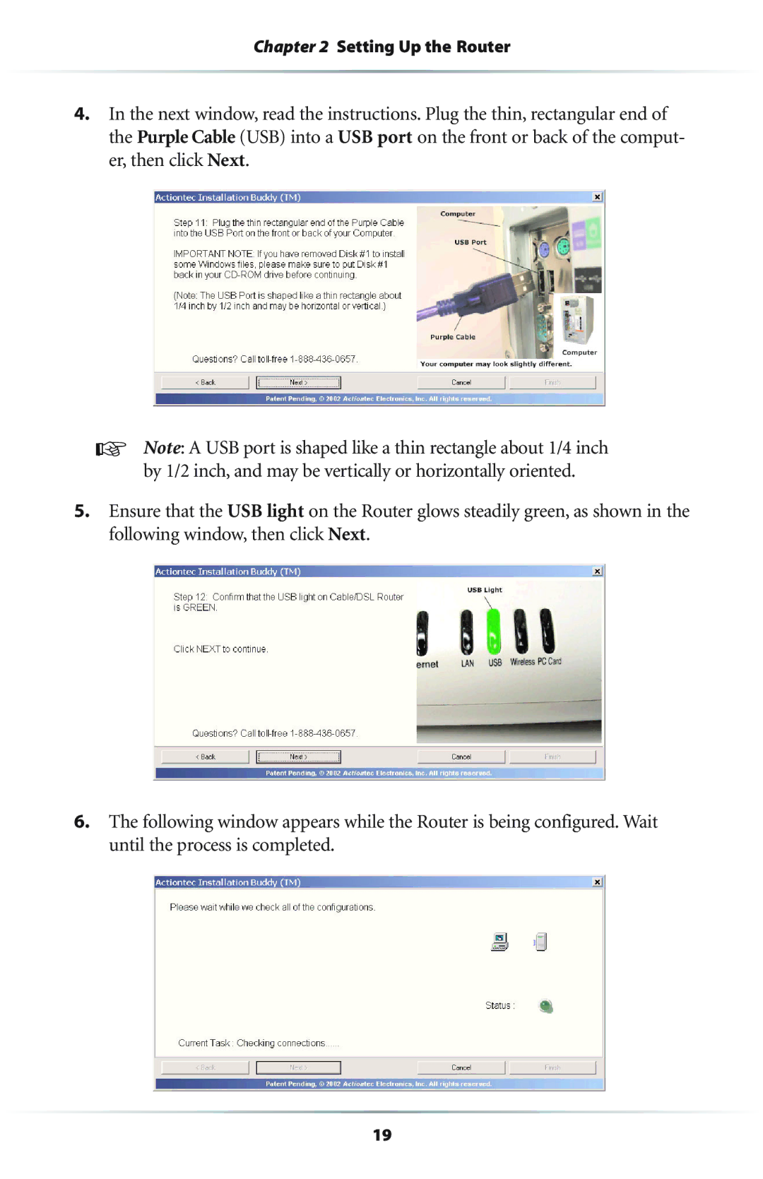 Actiontec electronic GEU404000-01 user manual Setting Up the Router 