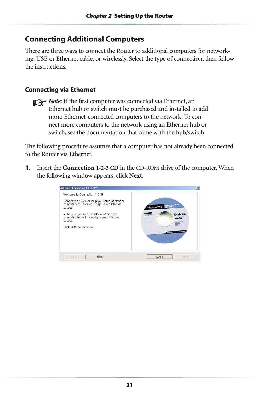 Actiontec electronic GEU404000-01 user manual Connecting Additional Computers, Connecting via Ethernet 