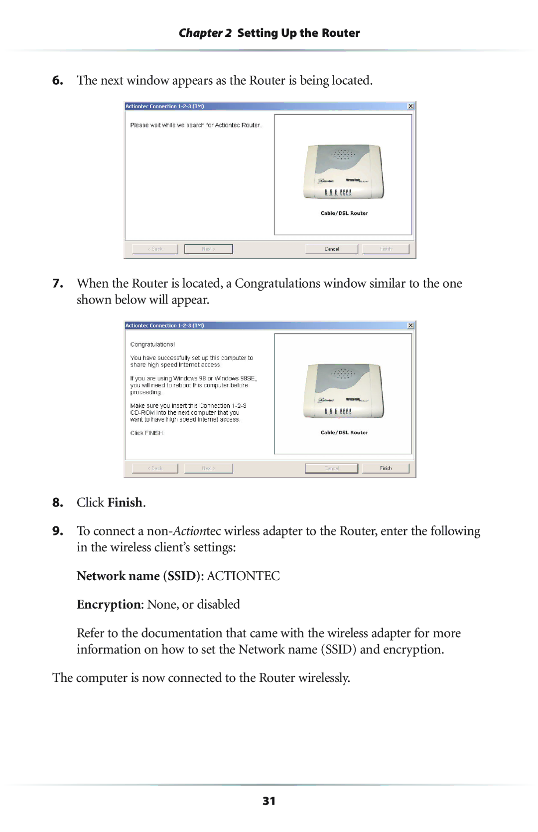 Actiontec electronic GEU404000-01 user manual Setting Up the Router 