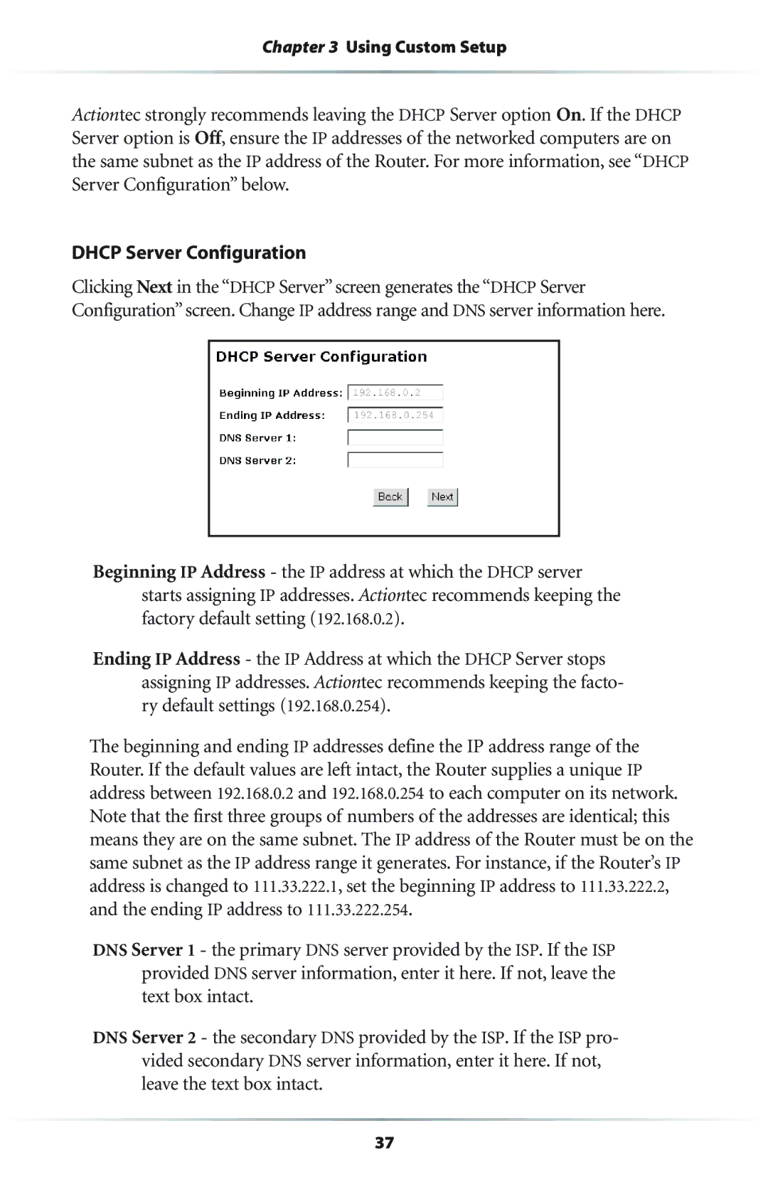 Actiontec electronic GEU404000-01 user manual Dhcp Server Configuration 