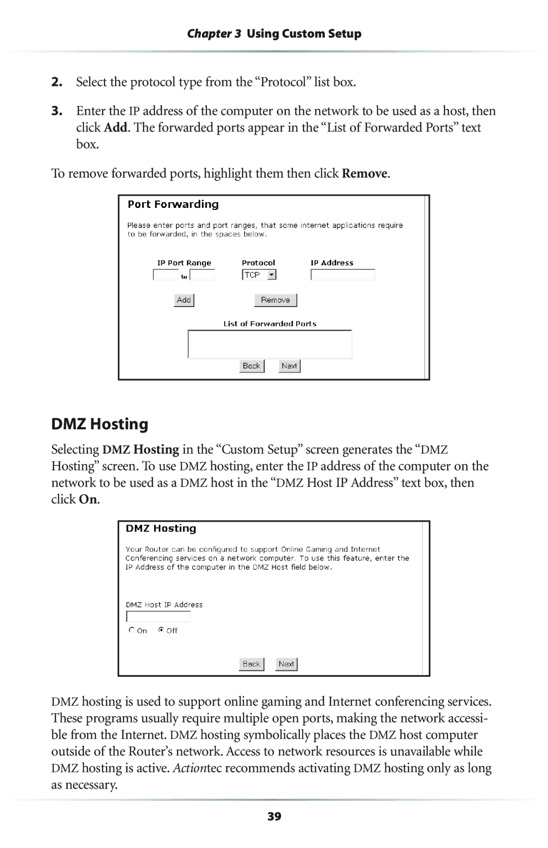 Actiontec electronic GEU404000-01 user manual DMZ Hosting 