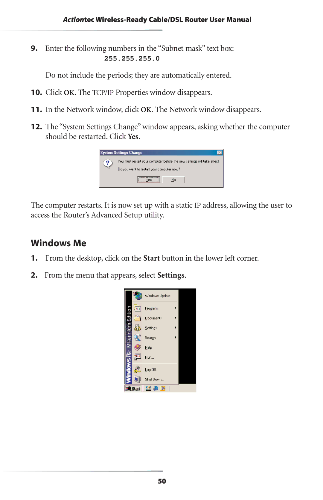 Actiontec electronic GEU404000-01 user manual Windows Me 