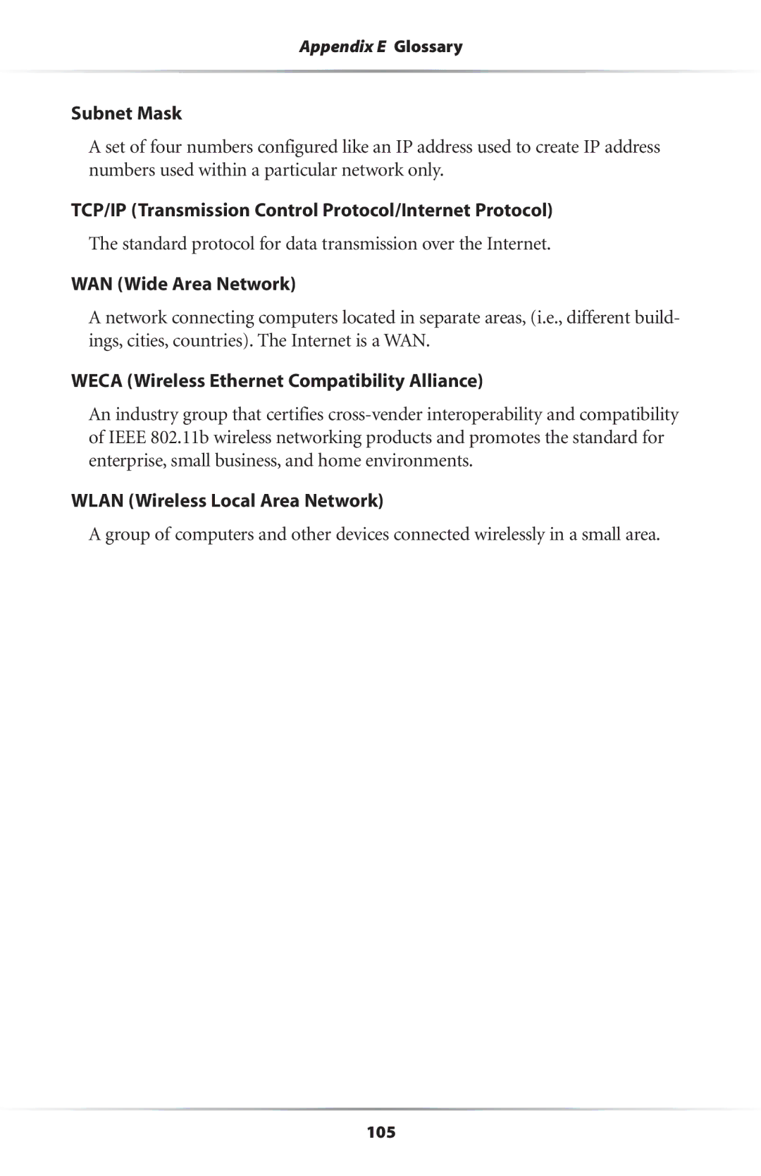 Actiontec electronic GS204AD9-01 user manual Subnet Mask, TCP/IP Transmission Control Protocol/Internet Protocol 