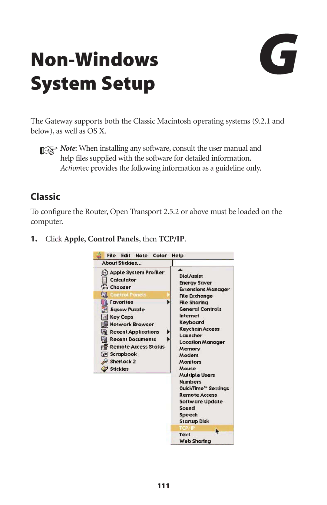 Actiontec electronic GS204AD9-01 user manual Non-Windows G System Setup, Classic 