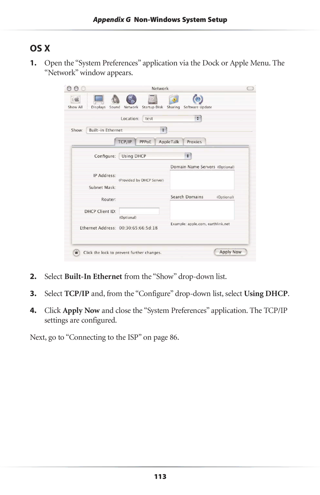 Actiontec electronic GS204AD9-01 user manual Appendix G Non-Windows System Setup 