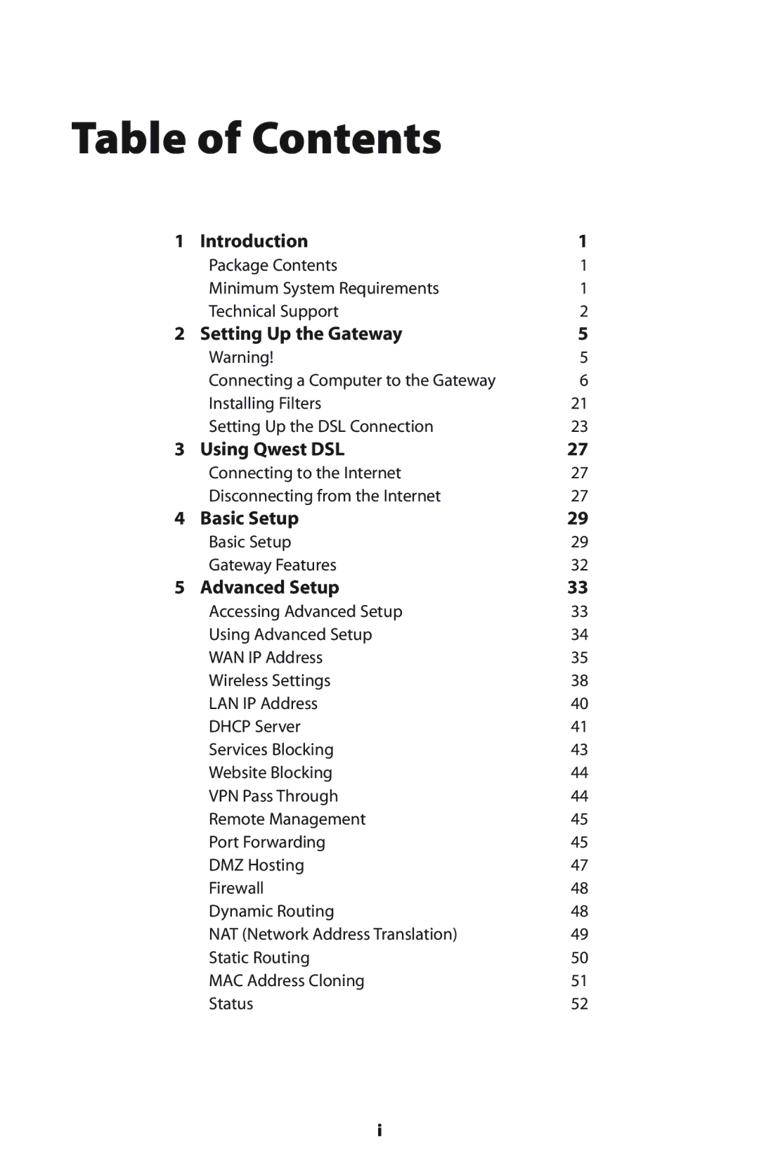 Actiontec electronic GS204AD9-01 user manual Table of Contents 