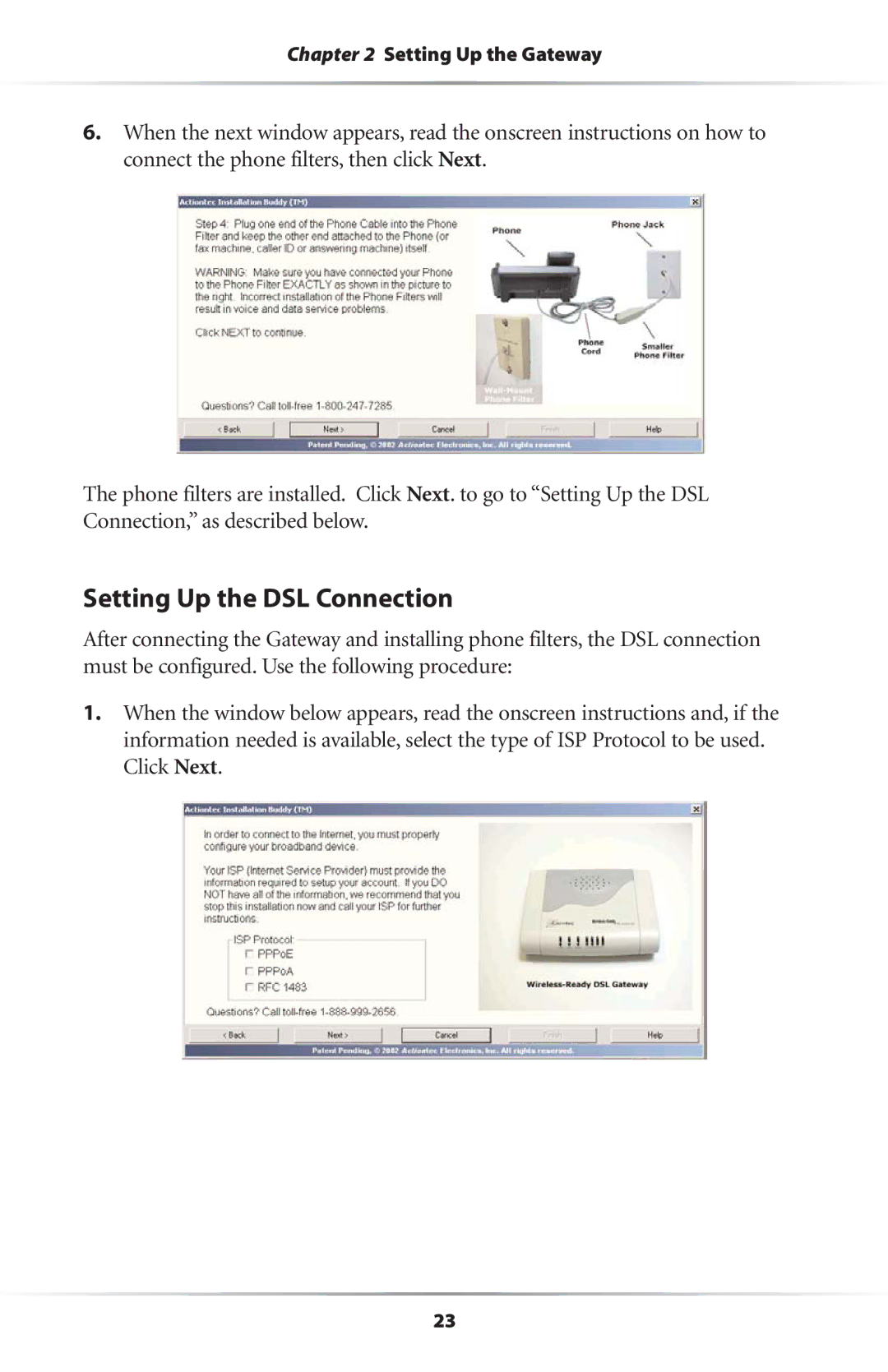 Actiontec electronic GS204AD9-01 user manual Setting Up the DSL Connection 