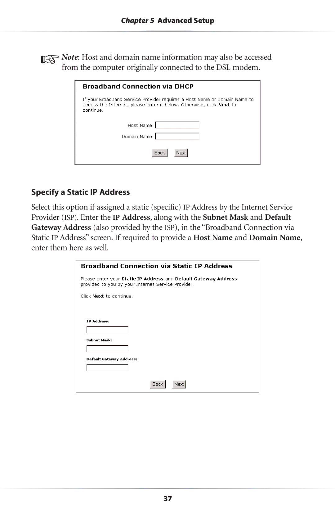 Actiontec electronic GS204AD9-01 user manual Specify a Static IP Address 