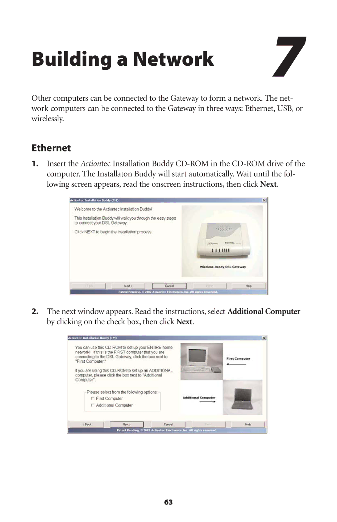 Actiontec electronic GS204AD9-01 user manual Building a Network, Ethernet 