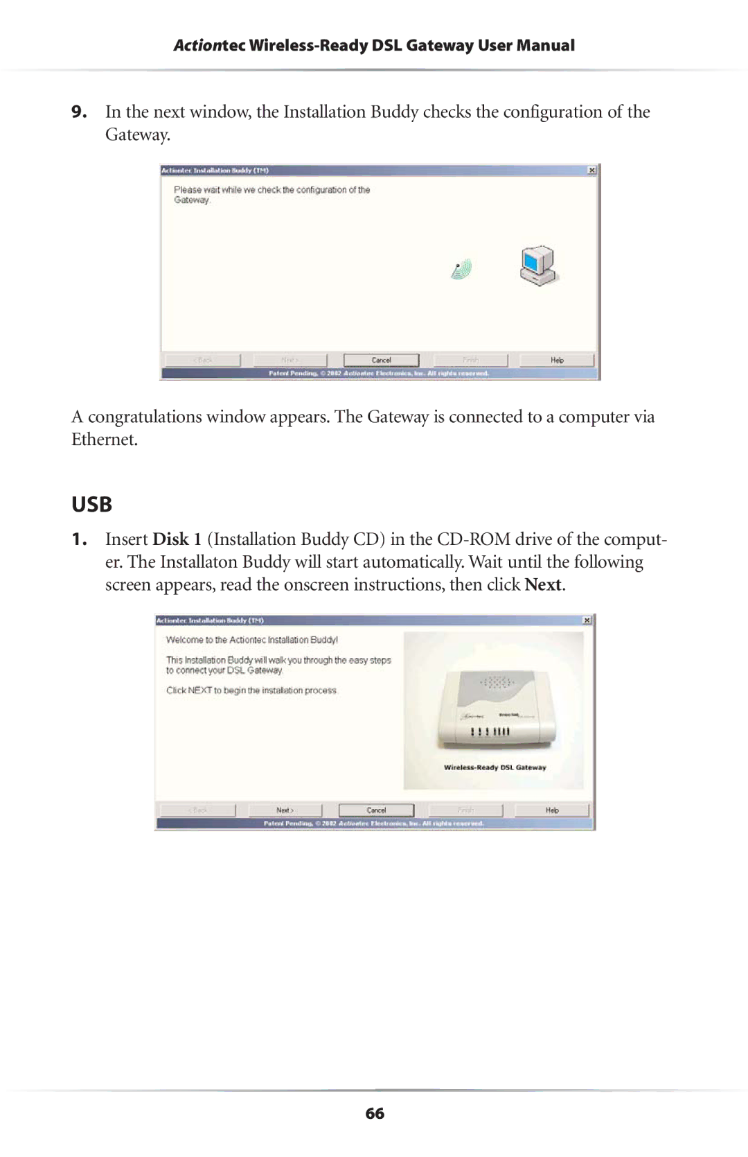 Actiontec electronic GS204AD9-01 user manual Usb 