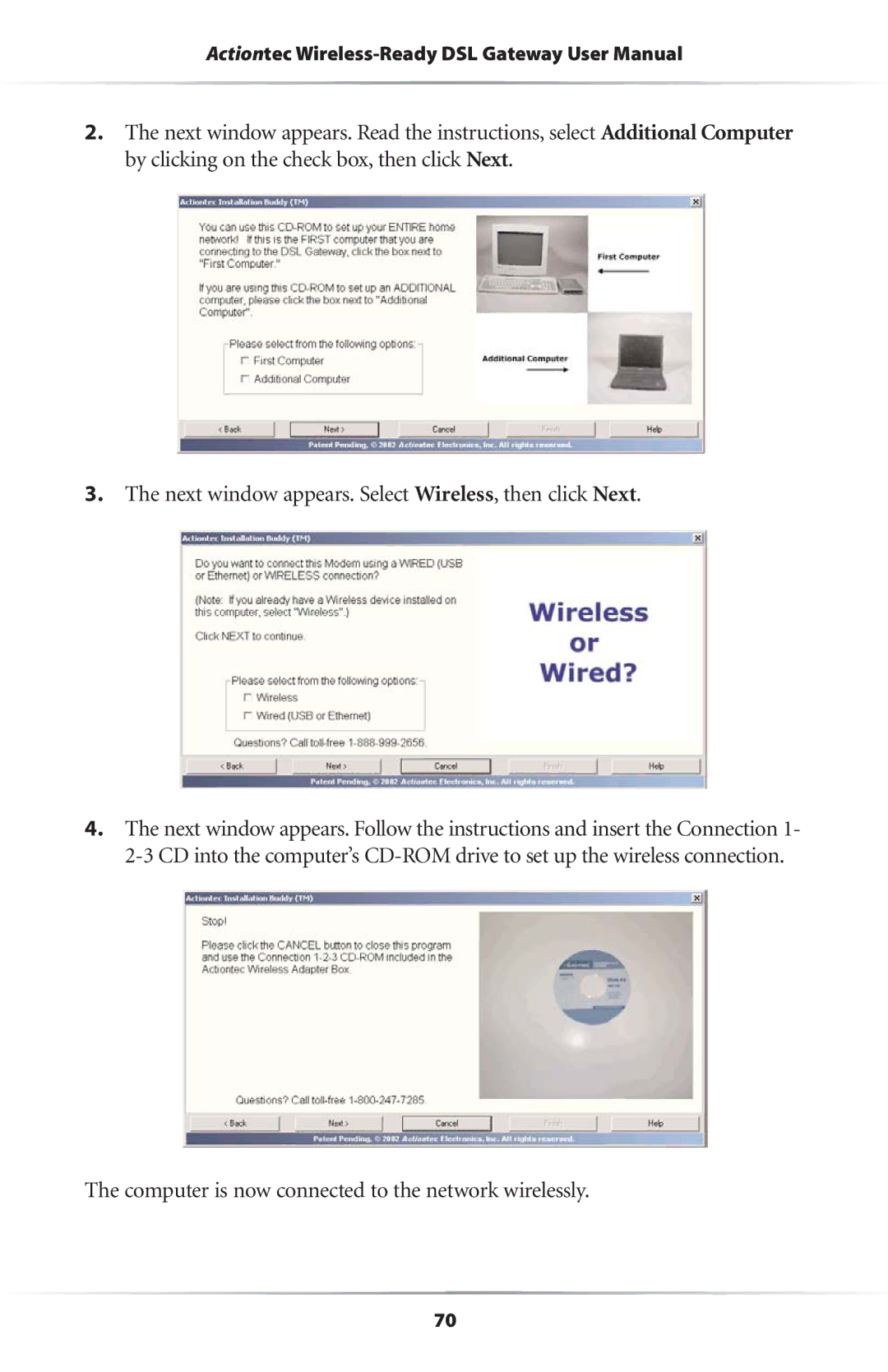 Actiontec electronic GS204AD9-01 user manual Computer is now connected to the network wirelessly 