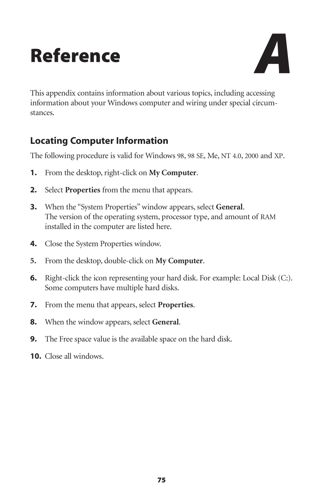 Actiontec electronic GS204AD9-01 user manual Reference, Locating Computer Information 