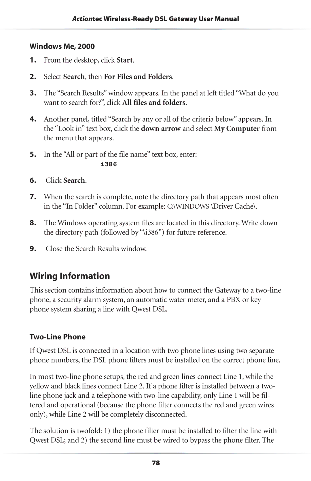 Actiontec electronic GS204AD9-01 user manual Wiring Information, Two-Line Phone 