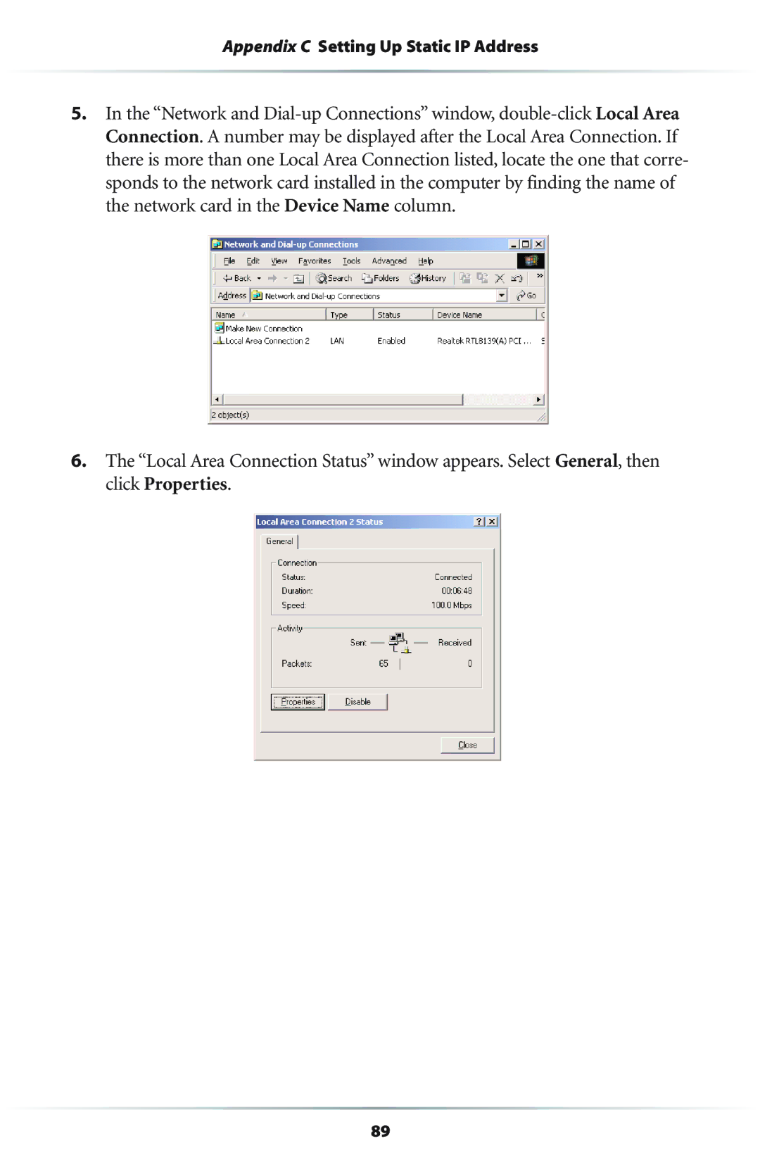 Actiontec electronic GS204AD9-01 user manual Appendix C Setting Up Static IP Address 