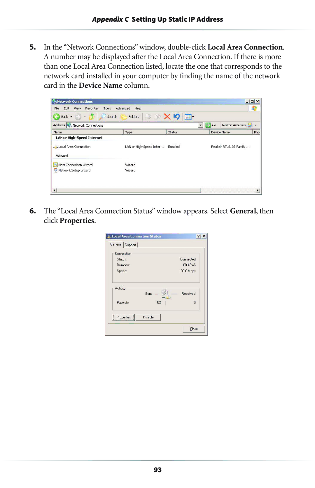 Actiontec electronic GS204AD9-01 user manual Appendix C Setting Up Static IP Address 