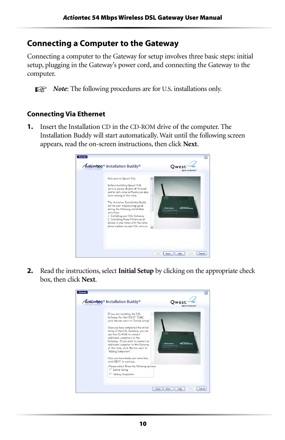 Actiontec electronic GT701-WG user manual Connecting a Computer to the Gateway 