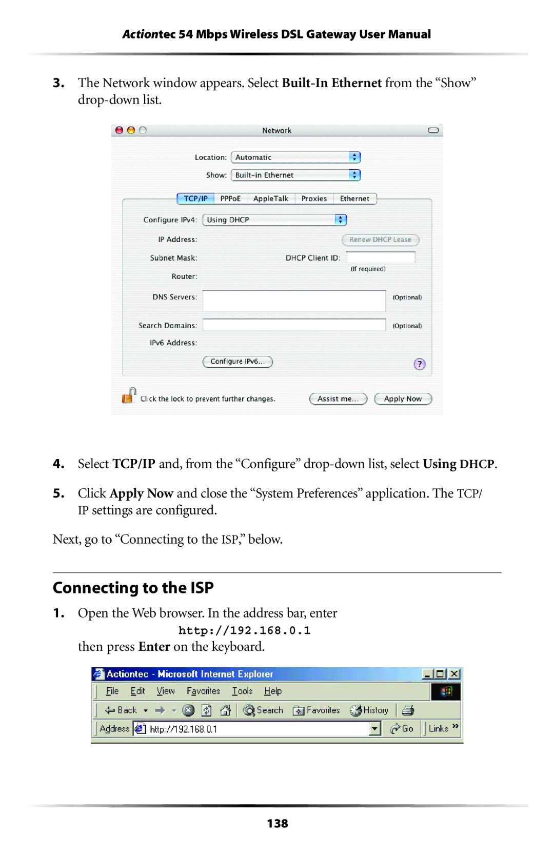 Actiontec electronic GT701-WG user manual Connecting to the ISP, Then press Enter on the keyboard 