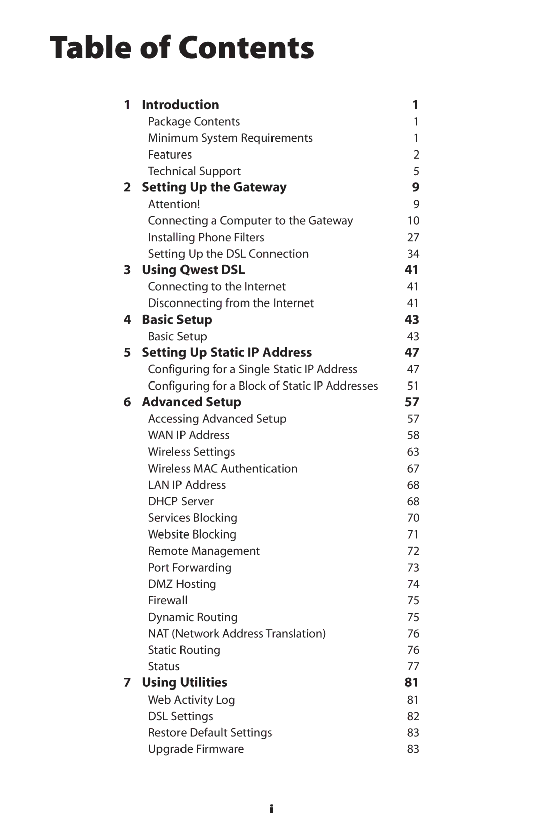 Actiontec electronic GT701-WG user manual Table of Contents 