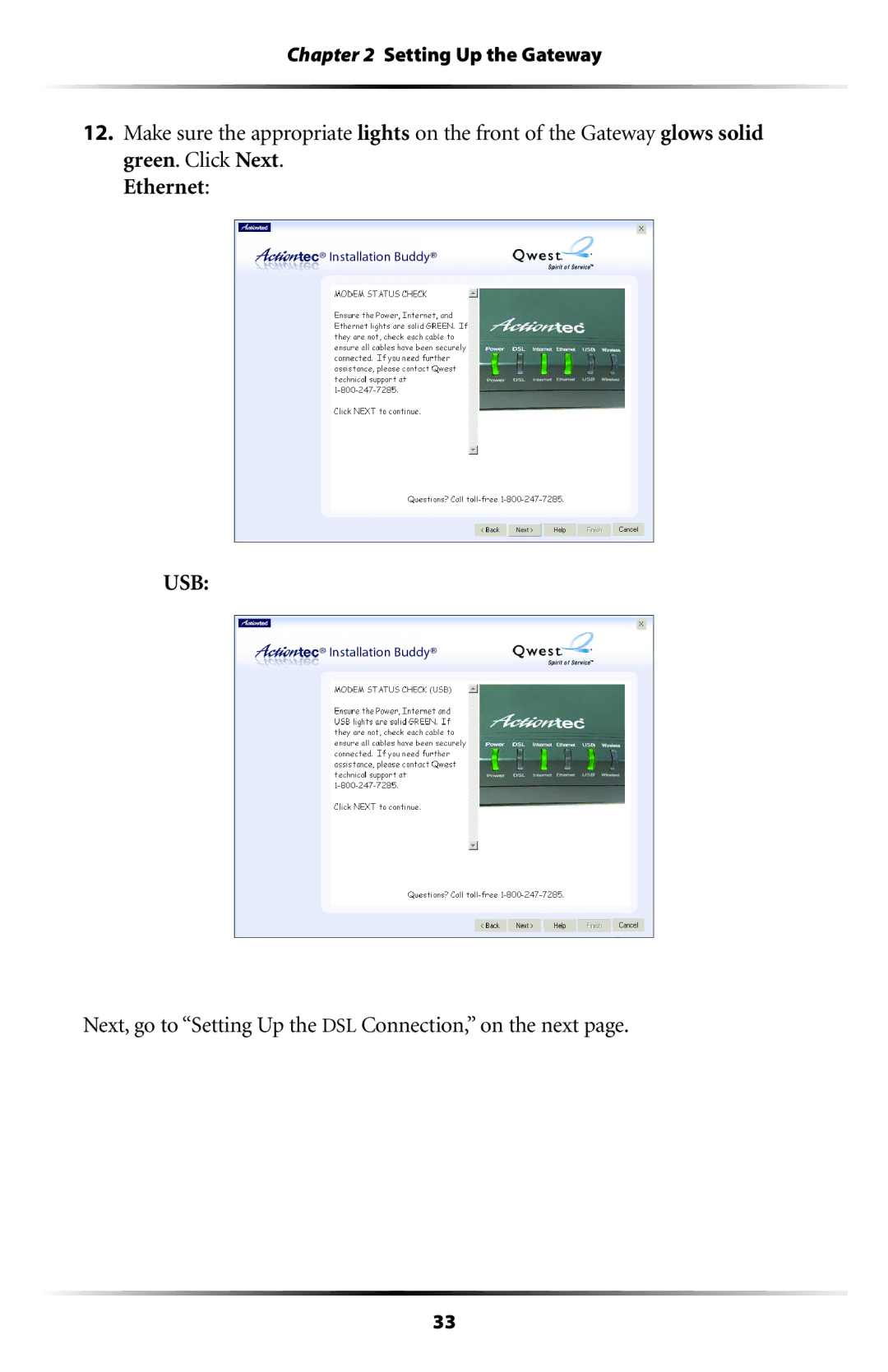 Actiontec electronic GT701-WG user manual Next, go to Setting Up the DSL Connection, on the next 