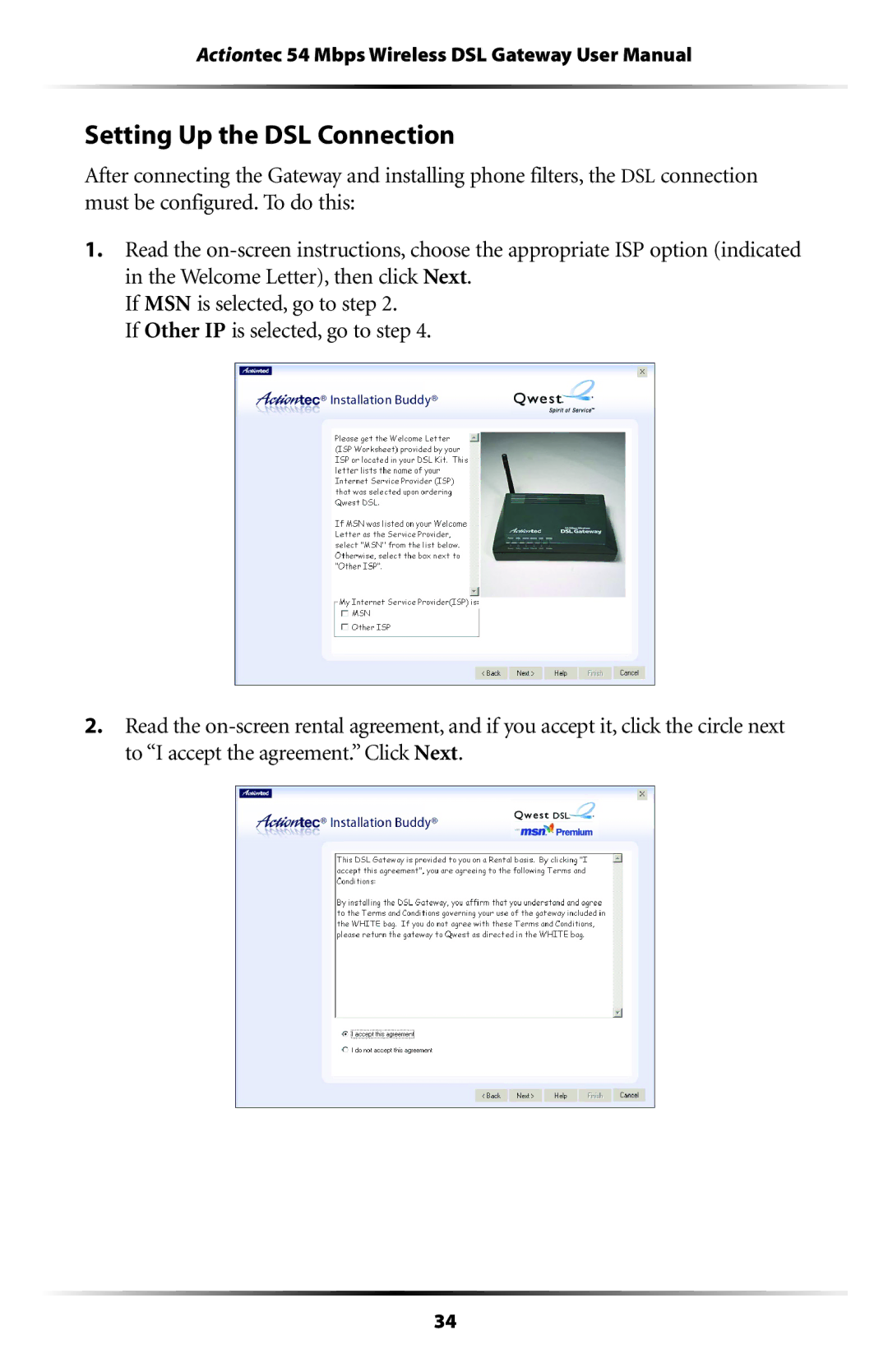 Actiontec electronic GT701-WG user manual Setting Up the DSL Connection 