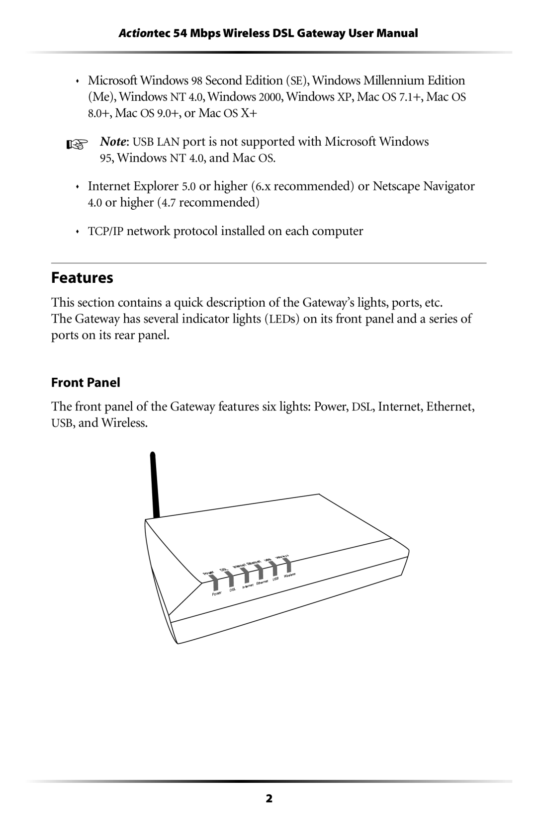 Actiontec electronic GT701-WG user manual Features 