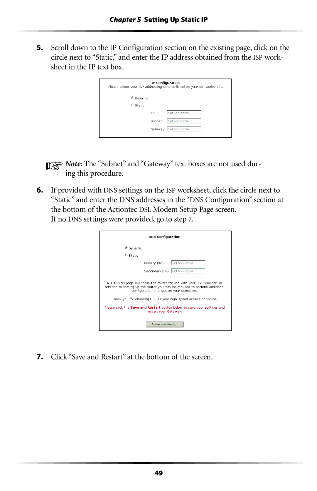 Actiontec electronic GT701-WG user manual Setting Up Static IP 