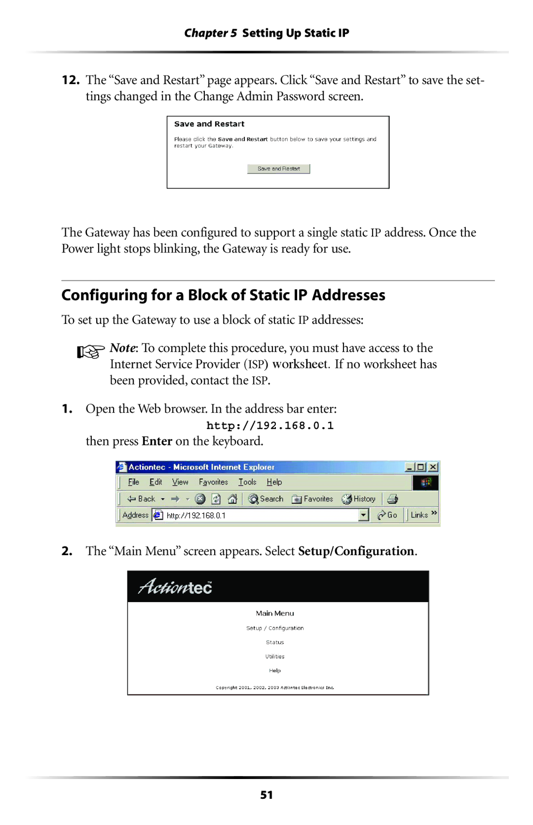 Actiontec electronic GT701-WG user manual Configuring for a Block of Static IP Addresses 