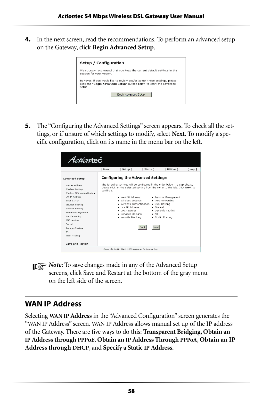 Actiontec electronic GT701-WG user manual WAN IP Address 