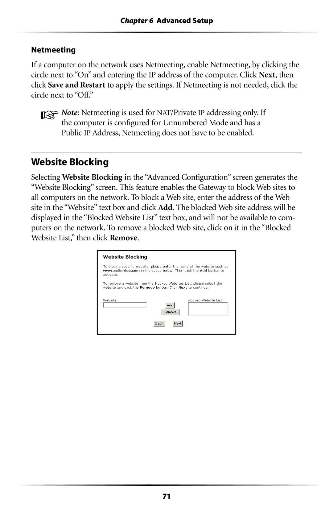 Actiontec electronic GT701-WG user manual Website Blocking 